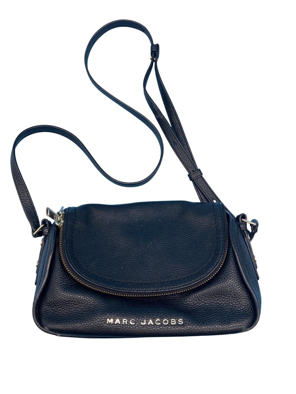 Marc Jacobs Crossbody Bag Womens Small Black Leather Pebbled Zip Shoulder Purse